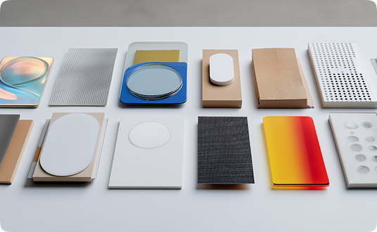 Assorted material samples used in industrial product design and prototyping